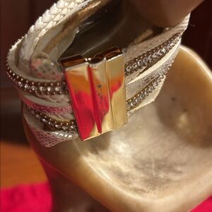 Saachi multi strand Gold and Cream Wrap Bracelet